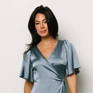 Baltic Born Satin Wrap Dress in Blue